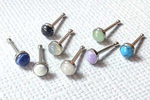 1pc Semi-Precious Stone Set 20g Nose Ring Stud Bone 316L Surgical Steel - Picture 1 of 12