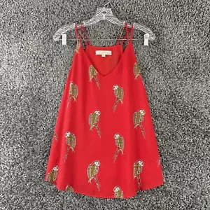 Loft Blouse Tank Women’s LP Petite Red Yellow Parrots Pattern Sleeveless - Picture 1 of 11