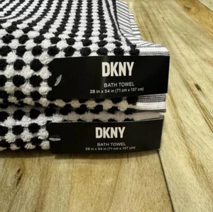 2 DKNY Monet Tile Empire Black White Squares Dots Striped Bath Towels Gingham - Picture 1 of 5