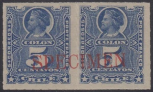 CHILE 1878-99 COLUMBUS Sc 28 PAAR MIT ROTEM "EXEMPLAR" OVPT POSTFRISCH Sehr schön - Bild 1 von 1