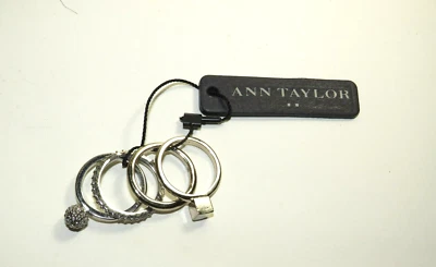 Ann Taylor Silver costume stack rhinestones rings NWT Sz 8 - Image 1 of 4