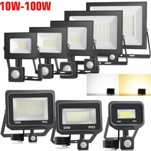 LED Flood Light 10-100W PIR Motion Sensor Spotlight Outdoor Garden Security Lamp - Picture 1 of 22