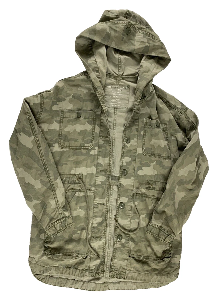 Chaqueta American Eagle con capucha verde camuflaje militar para mujer XS Foto 1 de 4