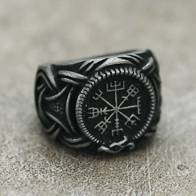 Brújula Vikinga Nórdica Dragón Celta Anillo Acero Inoxidable Motociclista Talla 7-13 Foto 1 de 2