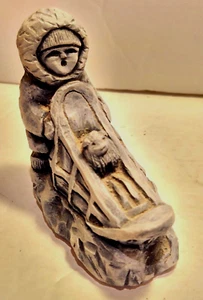Glacial Ice Age Sculptures Alaska Eskimo Figure Child Bear Cub Sleigh Sled 3" - Picture 1 of 6