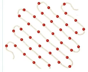 Hearth And Hand 12' Natural Wood Beaded Garland Tan and Red  - Picture 1 of 1