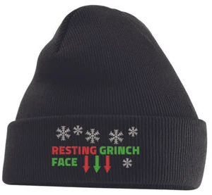 Resting Grinch Face Embroidered Christmas Beanie Hat - Imagen 1 de 7