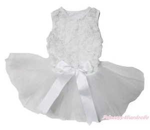 Pure White Wedding Romantic Rose Sleeveless Gauze Skirt Pet Dog One Piece Dress - Picture 1 of 1
