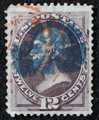 U.S. Used Stamp Scott #151 12c Clay, VF - XF. Blue Fancy Cancel. Scott: +$240.00 - Image 1 of 2