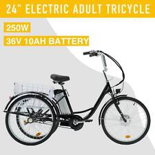 24" Adult Electric Three-Wheeled Bicycle 250W f36V 10AH Lithium Battery w/Basket
