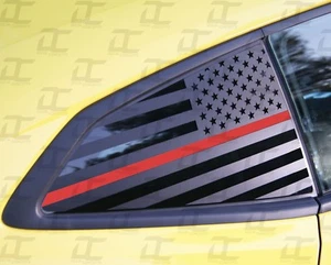 2016-2022 Camaro Flat Black RED Line American Flag Rear Quarter Window Decal 2 - Picture 1 of 2