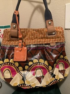 FOSSIL Coated Canvas Key Per Lg Shoulder Bag Tote Floral Aztec Orange Brown - Picture 1 of 4