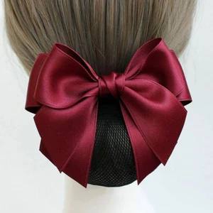 Wine Red Women Hair Snood Net Bowknot Decor Barrette Elastic Mesh Hair Bun Cover - Picture 1 of 12