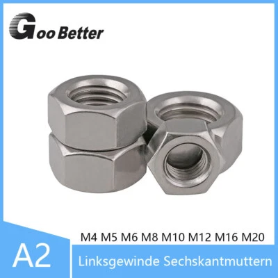 Linksgewinde Sechskantmuttern M4 M5 M6 M8 M10 M12 M16 M20 Mutter Edelstahl A2 - Bild 1 von 4
