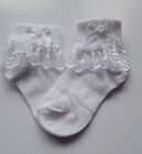 Beautiful  Baby Girls White Socks With  Lace And  White Bows Size 24-36Mths New