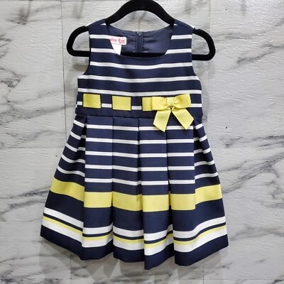 Vestido Jessica Ann Infantil Talla 18 Mo Azul Marino Rayas Sin Mangas Amarillo Cinta Lazo Foto 1 de 4