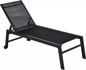 Outdoor Chaise Lounge with Wheels, 5-Position Recliner for Sunbathing - Picture 1 of 9