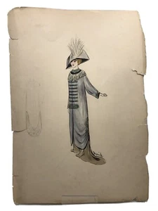 Alfred Lenief Dessin de mode art Deco ( Robe longue, manteau et chapeau) - Picture 1 of 8
