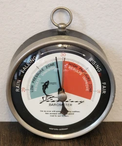 Vintage Western Germany Fisherman Fishing BAROMETER Hanging Round Black 3.25" - Picture 1 of 13