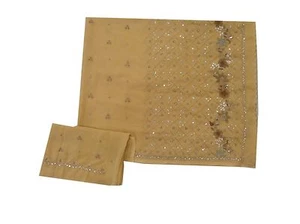 Sare beige con cuentas a mano Om vintage indio Sari Georgette, pieza de blusa ZA11220 - Imagen 1 de 12