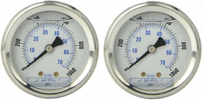 2 PACK LIQUID FILLED PRESSURE GAUGE 0-1000 PSI, 2" FACE, 1/4" BACK MOUNT - Picture 1 of 3