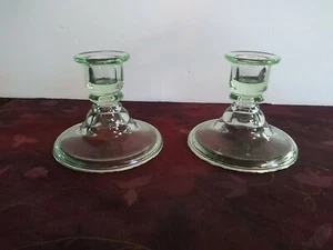 Set of 2 Vintage Green VASELINE GLASS Candle Holders - Picture 1 of 9