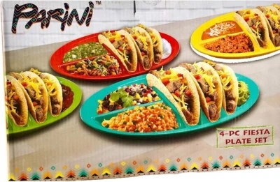 NEW Parini 4 Pc Fiesta Mexican Food Plate Set Multicolored New in Box - Image 1 of 4
