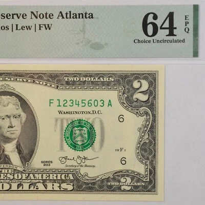 $2 Fancy Serial Number Note (Ladder) Series 2013 PMG 64 EPQ - F12345603A - Image 1 of 4