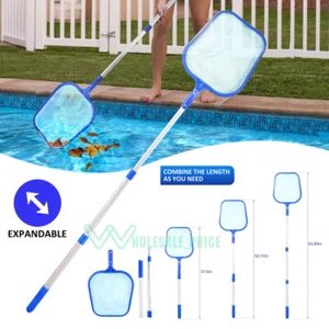 Swimming Pool Skimmer Net Fine Mesh Leaf Cleaner with Pole 21" to 47", hot spa - Picture 1 of 15