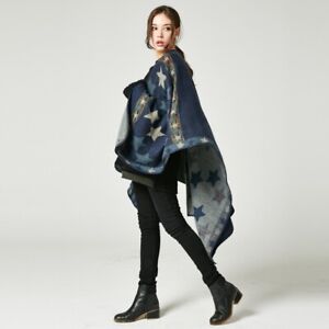 imitation cashmere large split shawl warm monochrome cloak R844