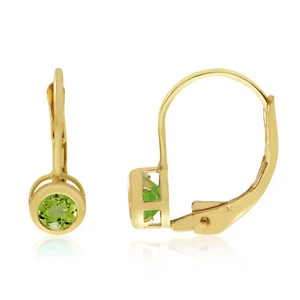 14k Yellow Gold 4mm Peridot Bezel Leverback Earrings - Picture 1 of 2