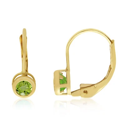 14k Yellow Gold 4mm Peridot Bezel Leverback Earrings - Image 1 of 2