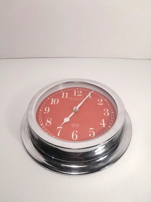 Rare Sterling & Noble No. 9 Wall Clock Red Face Chrome Finish - Image 1 of 4