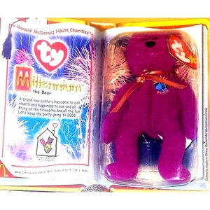 Ty Beanie Baby BEAR Millennium-mispelled Millenium DOB January 1st, 1999 NIB - Picture 1 of 3