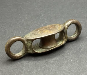Vintage Bronze Single Block Nautical Marine Pulley Sheave with Double 1/2" Eye - Picture 1 of 7