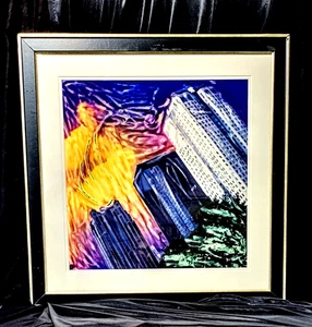 Stampa astratta incorniciata in resina nera e argento opera d'arte 23x1x18 pollici - Foto 1 di 8