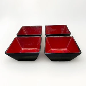 Oneida Sunset Stoneware Red Black Sponge Set Of 4 Square Bowls 6" {SS} - Picture 1 of 13