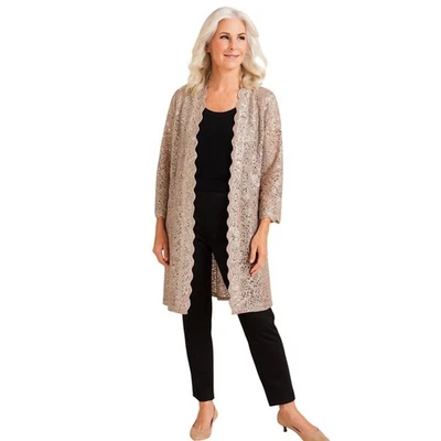 R&M Richard Lace Duster Cardigan Sequin Embellished Taupe 18W 82-18 - Image 1 of 4
