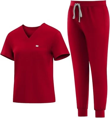Scrubs for Women Set V-Neck Scrub Top&Joggers Pants with Stretch Nursing Uniform - Image 1 of 4