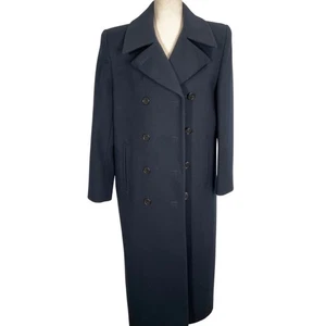 JNY Jones New York Overcoat Women Large Navy Double Breasted Long Wool VTG - Picture 1 of 12