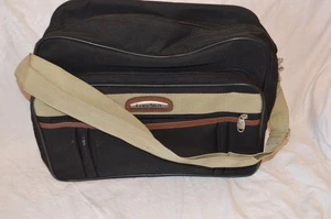 TRAVEL COMPUTER BAG BLACK/KHAKI ZIPS SHOULDER COMPUTER VGC - Picture 1 of 9