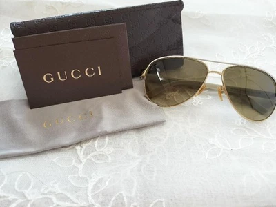 Gucci GG4239S Aviator Sunglasses Gold Frame Green Gray Lens Metal Italy DZBED - Image 1 of 4