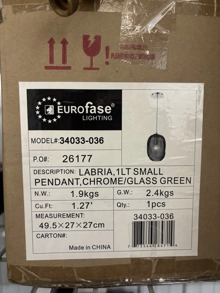 Luz colgante verde vidrio cromado Eurofase Labria 1LT Foto 1 de 1