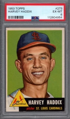 1953 Topps #273 HARVEY HADDIX (RC) PSA 6 EX/MT St. Louis CARDINALS  HIGH # tough - Image 1 of 2