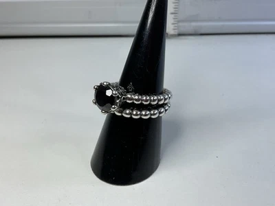 Pandora Secret Winds Black Spinel Bubble Ring Set Sz 7 54 - Image 1 of 4