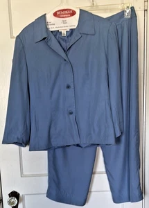 Pantalone donna Talbots blu seta 14 misto seta/lana completamente foderato - Foto 1 di 8