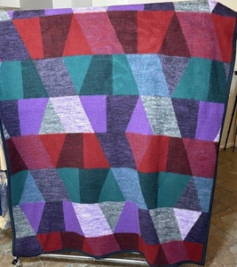 VTG 90s Biederlack Throw Blanket Purple Blue Red Geometric Fleece 56"x74" - Picture 1 of 5
