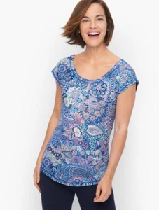 T by TALBOTS TWIST BACK TEE-DREAMY PAISLEY Pullover Cap Sleeves Sz M - Picture 1 of 6