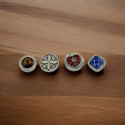 Ginger Snaps Jewelry Charms Lot of 4 Rhinestone Silver Tone Sparkling Jeweled - Image 1 of 4