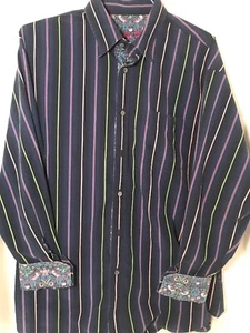 Bugatchi Uomo XL Blue Purple Floral LS Button Up Shirt FlipCuff - Picture 1 of 6